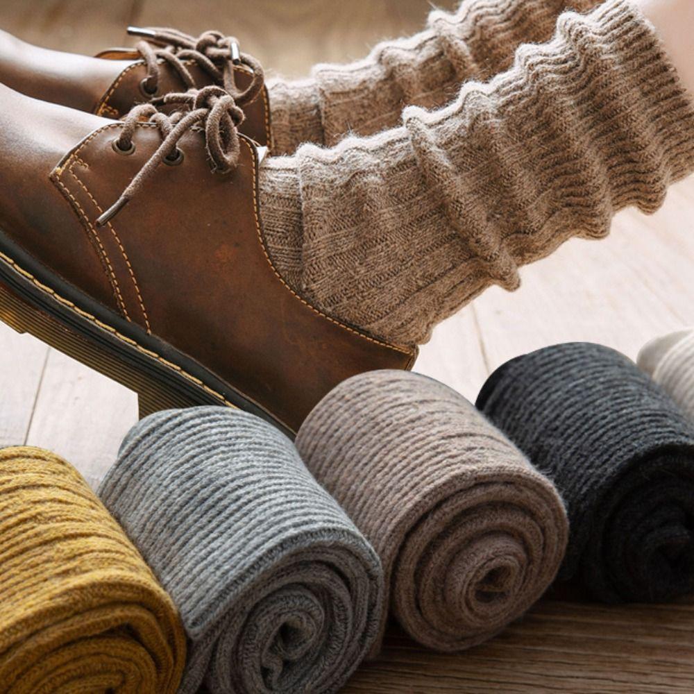 Retro Trendy Solid Color Stripe Middle Tube Hosiery Cotton Women Wool Socks Korean Style Socks
