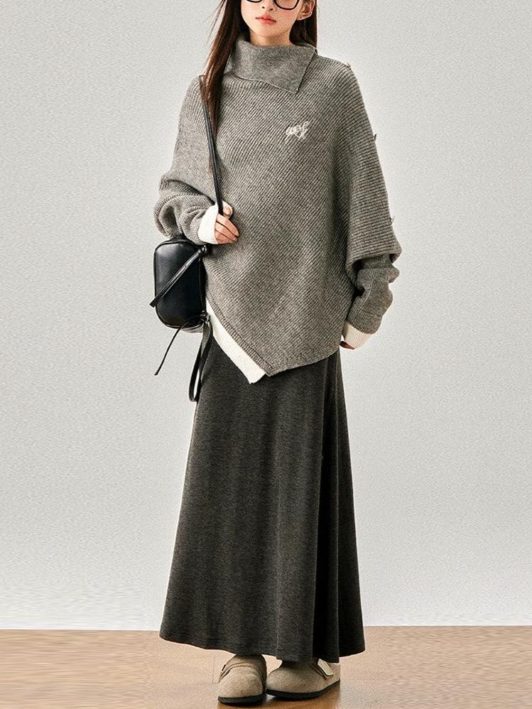 WESYONE Women's High Neck Irregular Cape Sweater - Autumn/Winter Knit Outerwear Top