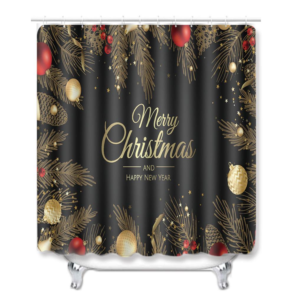 3D Printed Christmas Waterproof Shower Curtain Toilet Four-Piece Combination Set Household Doormat Floor Mat Carpet