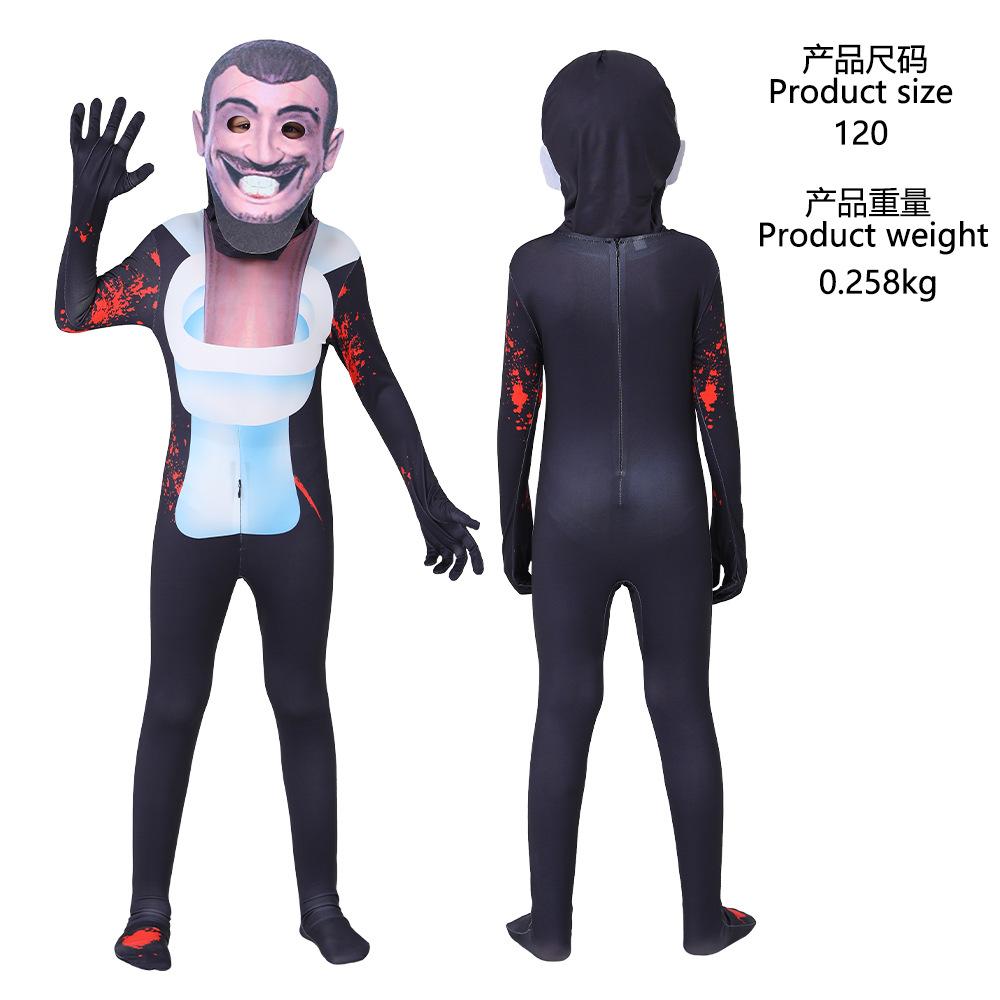 Halloween Skibidi5 Strumpfhose Cosplay Kostüm Einteiler Kinder Cosplay Kostüm Monitor Mann gegen Toilettenmann