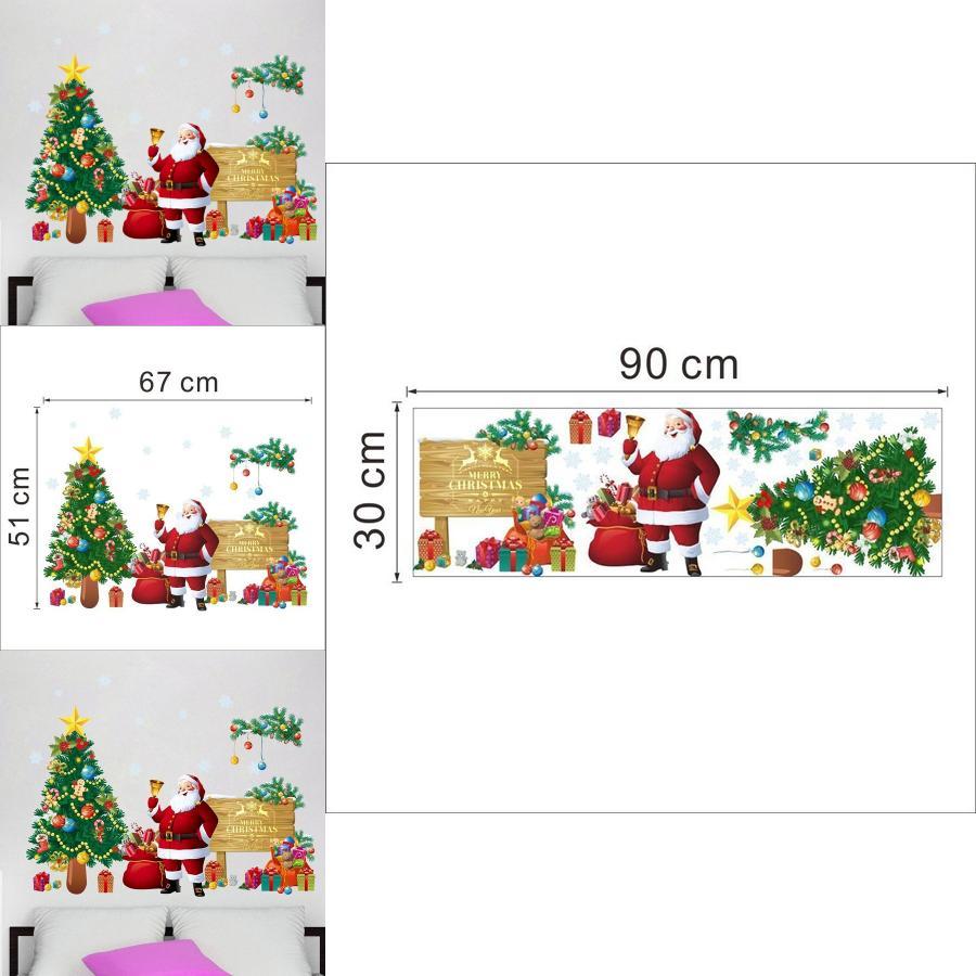 Holiday Wall Decor Pvc Removable Christmas Santa And Tree Wall Sticker For Living Room And Porch