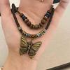 Bohemian Butterfly Pendant Choker Multilayer Pull String Handwoven Necklace Adjustable Length Clavicle Chain Jewelry