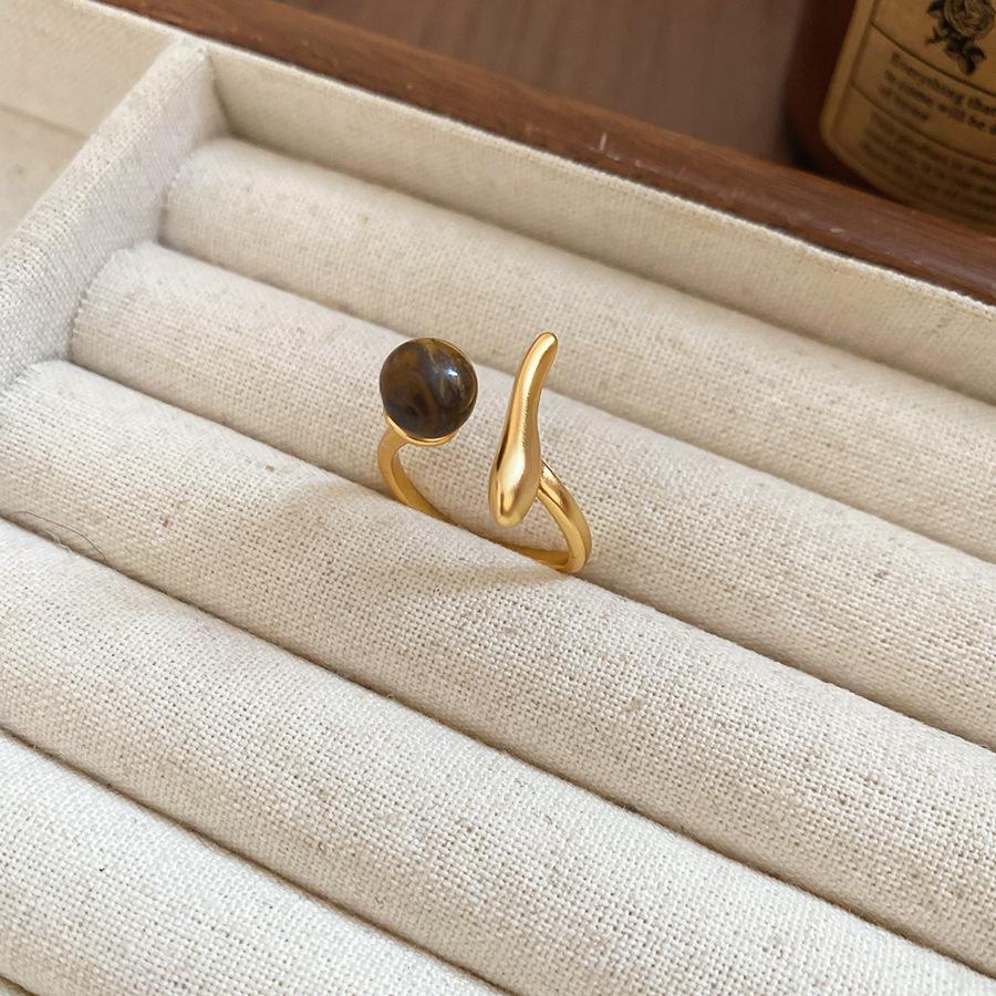 Maillard Vintage Geometric Flower Tiger's Eye Open Ring Simple Index Finger Ring Jewelry