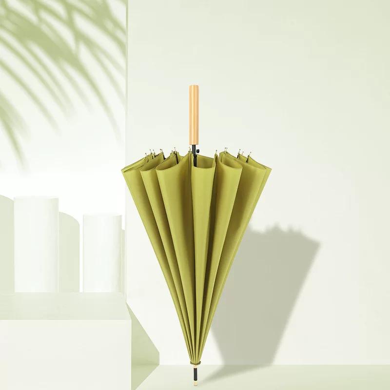 16-Rib Umbrella with Japanese-Style Fresh Design, Leather Handle, Curved Hook, Straight Pole, Large Double-Person Umbrella for Sun and Rain, Gift or