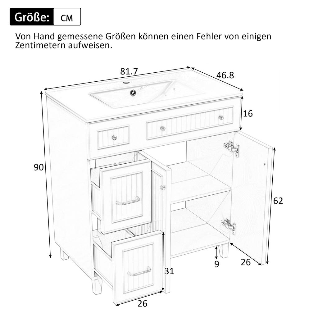 Mobile da Bagno con Lavabo 81,7 cm - Superficie Laccata, Spazio di Archiviazione Multifunzionale e Piedini in Legno Massello in Design Moderno di Lusso - Verde