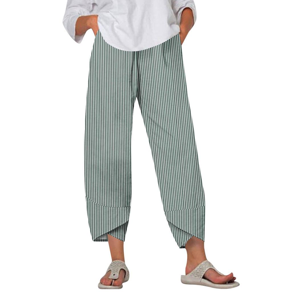 Pants For Women Summer Casual Wide Leg Elastic Waist Print Pants With Pockets