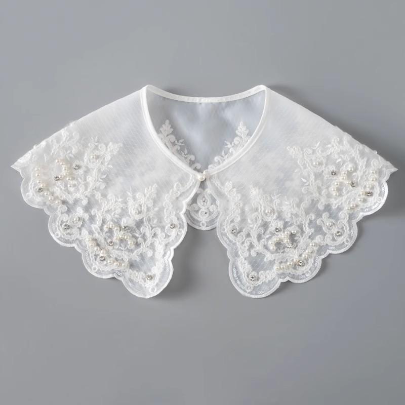 Perfect Match Pink Women Scarf Shawl Detachable Collar Tie Necklace Embroidery Lapel Fake False Collar Woman Lace Tie Neckwear Nep Kraagie