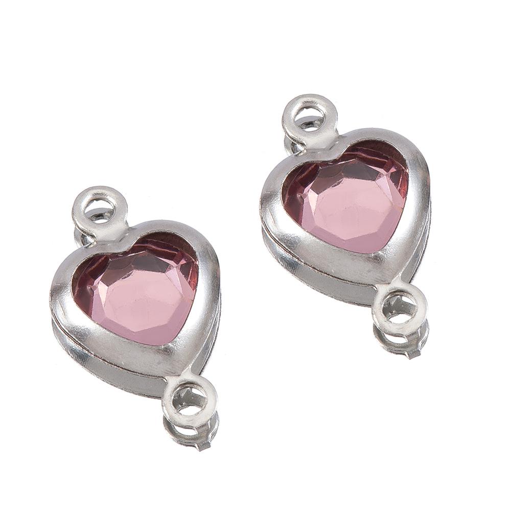 10pcs Glass Heart Pendants Base Stainless Steel Double Hole Colorful Crystal Charms Connector for DIY Necklace Jewelry Makings