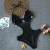Damen Einteiliger Badeanzug mit Print Bademode Tiefer V-Ausschnitt Monokini Body Rückenfreier Badeanzug Strandbekleidung Hochgeschnittener Badeanzug