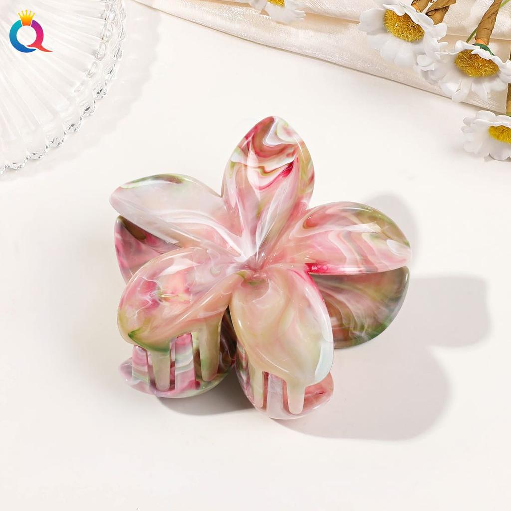 2 Pcs Hawaiian Flower Claw Clips for Women,Marble Vein Flower Hair Claw Clips for Thin Hair,Cute Beach Hair Accessories