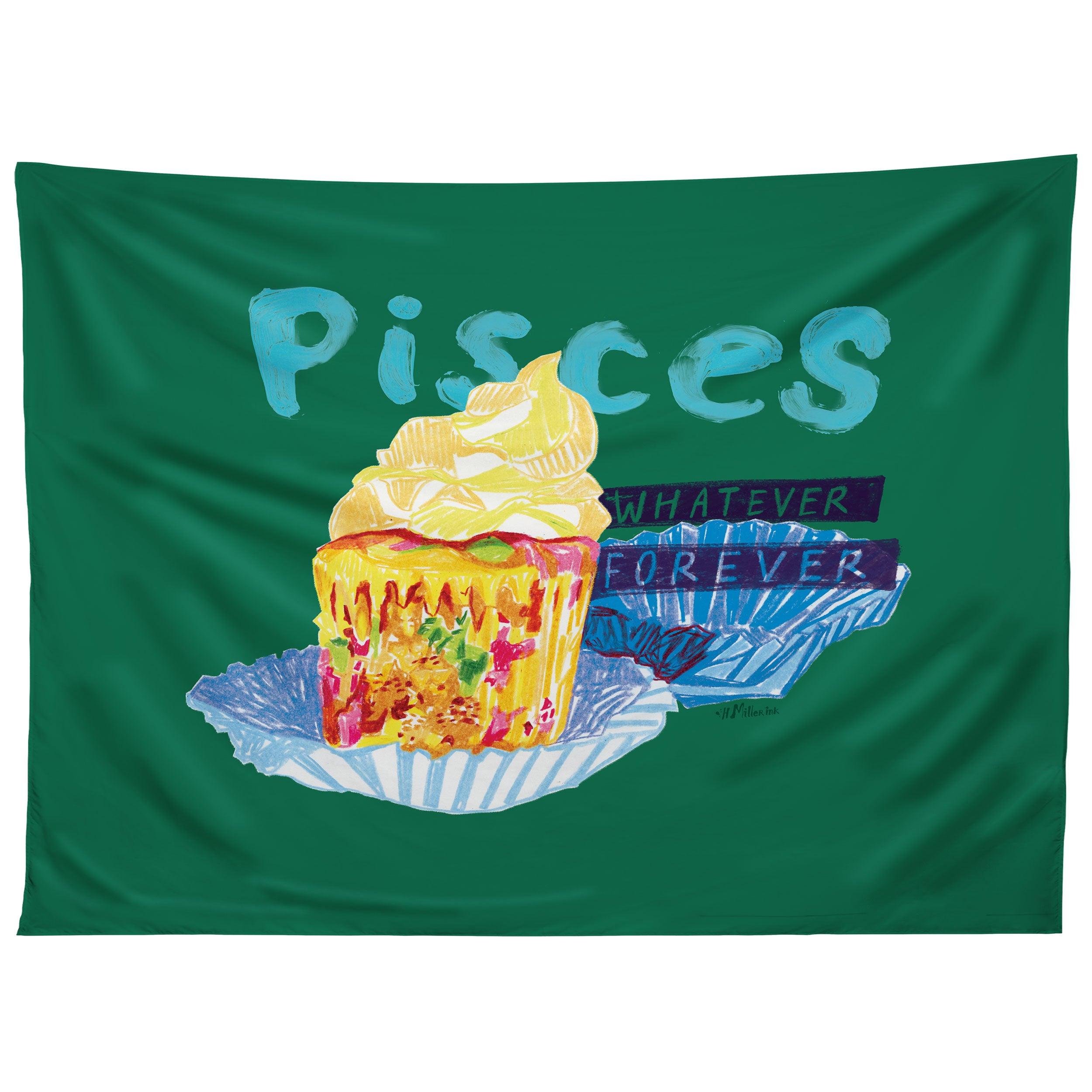PISCES CHILL VIBES IN CHIVE GREEN tapestry 75x100