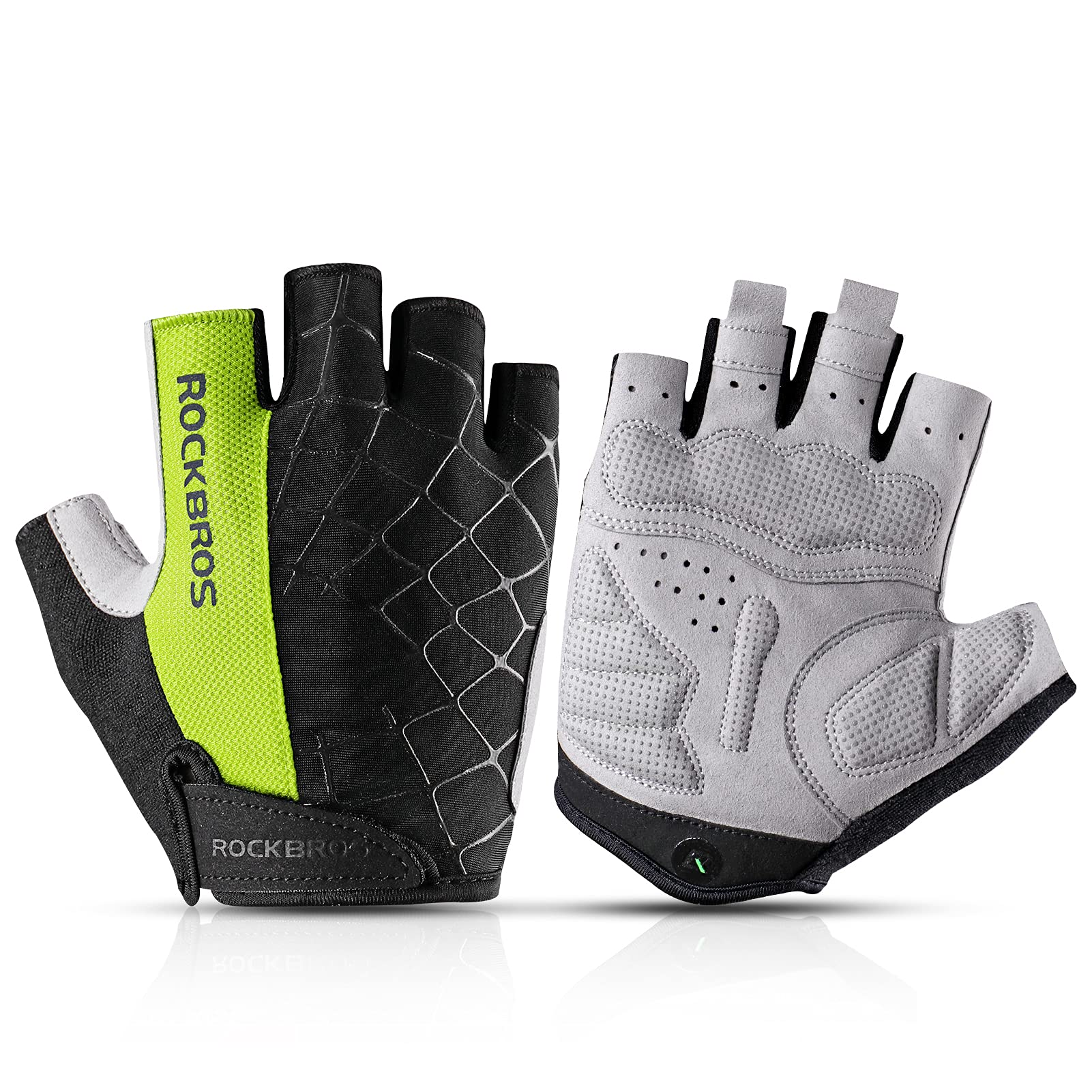 

ROCKBROS Велосипедные перчатки для мотоциклов и мужчин и женщин, без пальцев, летние, с амортизирующей подкладкой, дышащие, нескользящие, для велосипедов, зелёный
