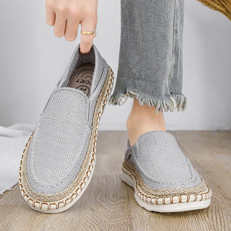 Linen men's shoes - Lazy casual loafers - One-piece slip-on flat-bottomed shoes - Breathable fisherman shoes
