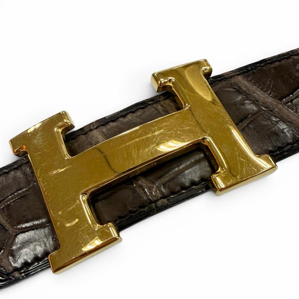 Very Good HERMES belt Polosus Dark brown Crocodile mens Used