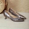 Fine heel silver single shoes soft leather pleated commuter work shoes pointed high heels 2025 new spring and autumn women's shoes middle heel