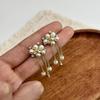 French Pearl Flower Sparkling Tassel Earrings For Women Jewelry Accessries