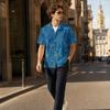 Men's Casual Short Sleeve Shirt Cotton Linen Blend Lightweight Button Down Collar Relaxed Fit Summer Top with Pocket
