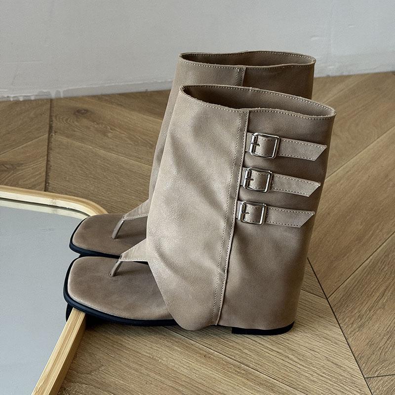 Fashion Inner Heightened Cold Boots Women 2025 New Summer Fashion Flip-toe Herringbone Pants Versatile Small Booties