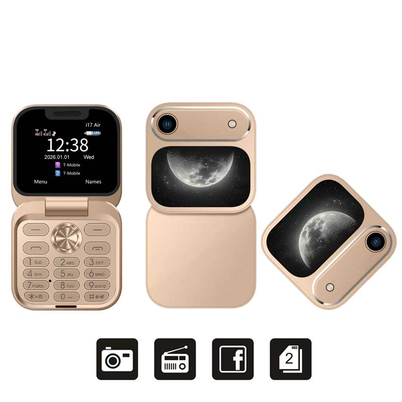 New i17Air 2G Mini Foldable Mobile Phone Dual SIM Speed Dial Blacklist Flashlight Call Record Flip Cellphone FM Radio