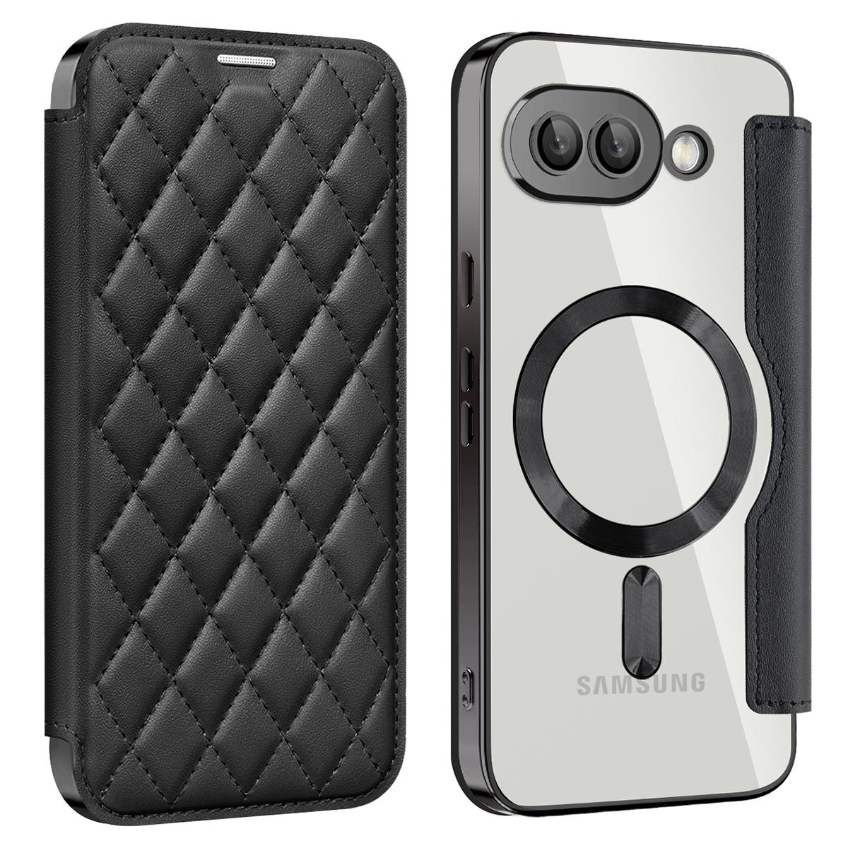 

Для чехла Google Pixel 9a, совместимого с MagSafe, ромбовидный чехол для телефона из ПУ кожи Black