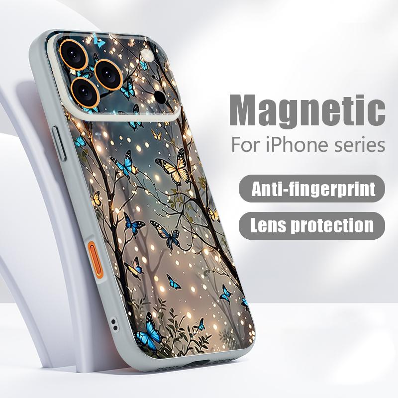 Glowing Fantasy Butterfly Pattern Case For iPhone 17 Pro Max Magnetic For Magsafe Skin Feeling Cover For iPhone 16 15 14 13 Pro Max