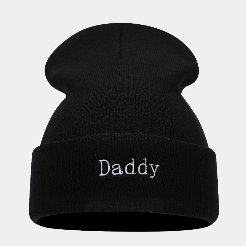 

Mom and Dad English Alphabet Embroidery Brimless Cold Hat New Fashion Knitted Ear Protection Couple Hat One Size