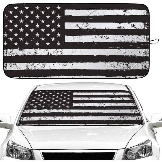 American Flag Car Windshield Sun Shade Foldable Sunshade Front Window Cover Sun Visor Protector Accessories (59X27.5 Inches)