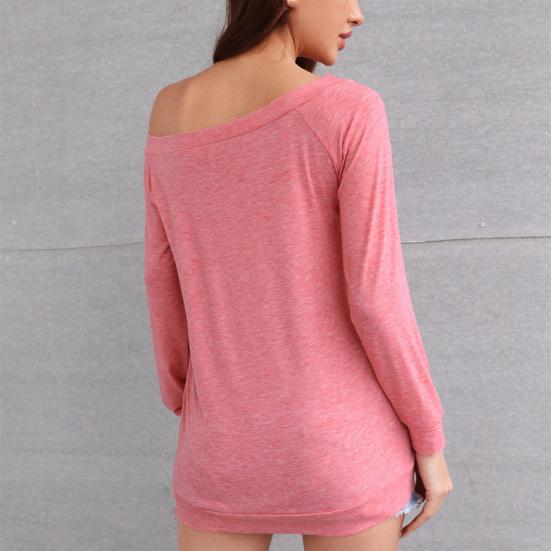 Women T-shirt Solid Color Off Shoulder Autumn Long Sleeve Slash Neck Strapless Pullover Streetwear