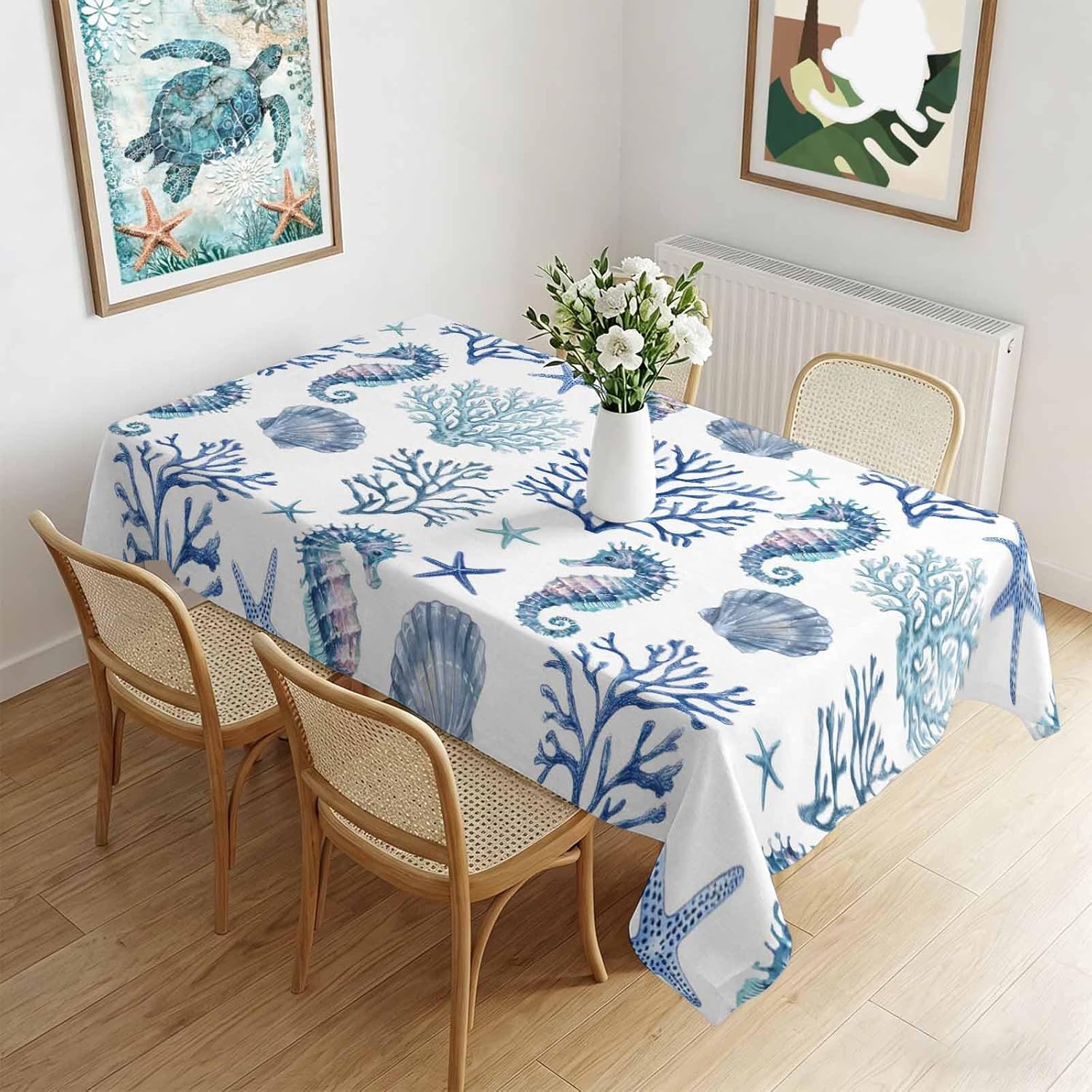Zomerse Oceaanleven Zeepaardje Koraal Schelp Rechthoekige tafelkleed voor tafeldecoratie Herbruikbaar Keuken eettafelkleed feestdecor 140x180cm