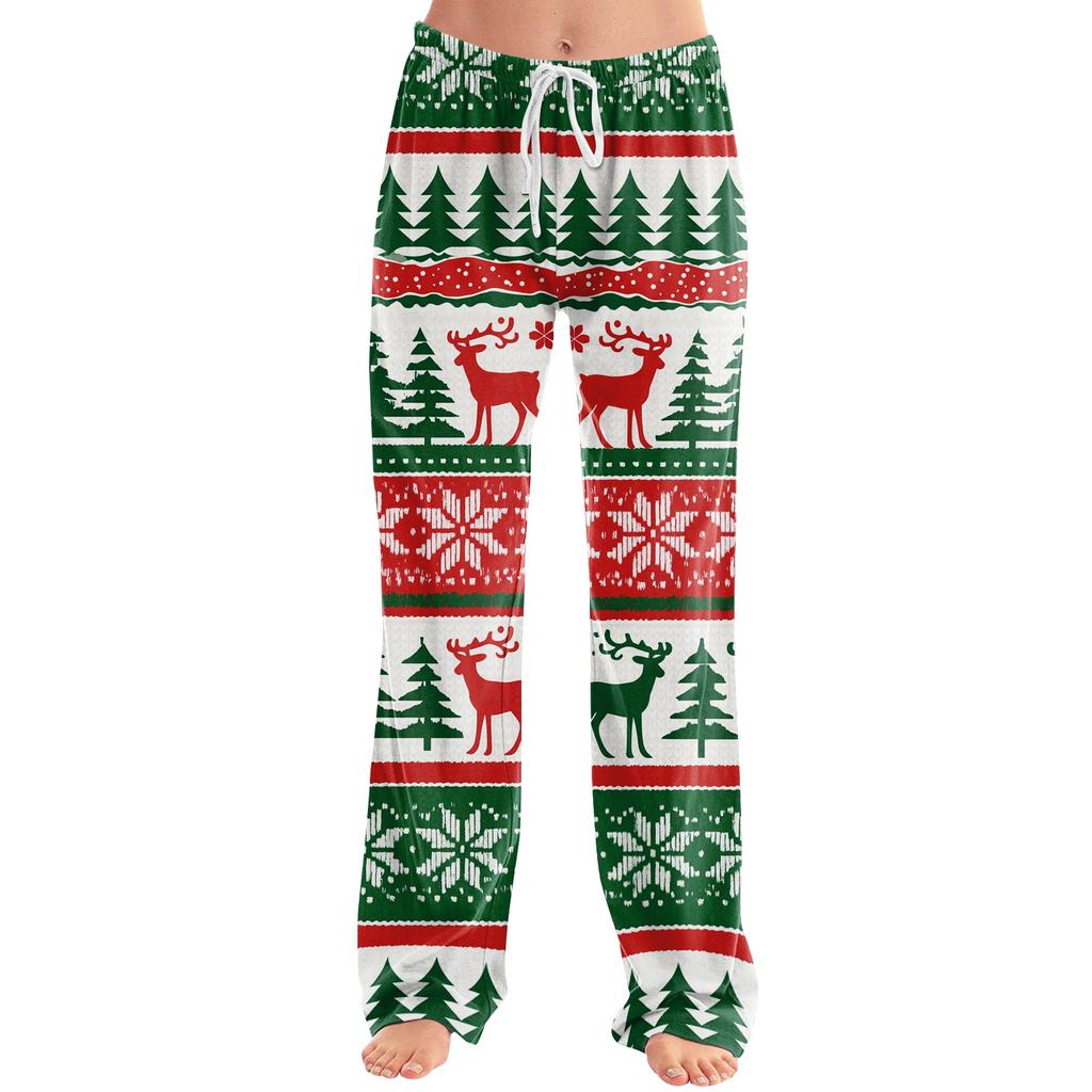 Women's Christmas Print Casual Pants with No Pockets