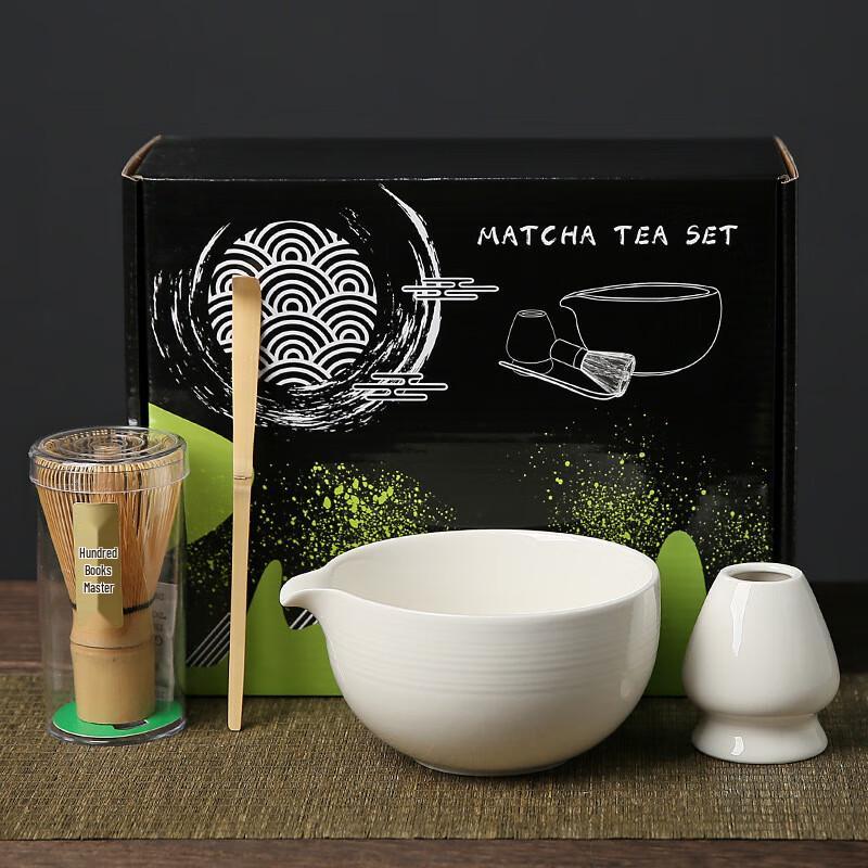 Japanese Style White Ceramic Matcha Bowl 4-Piece Set
