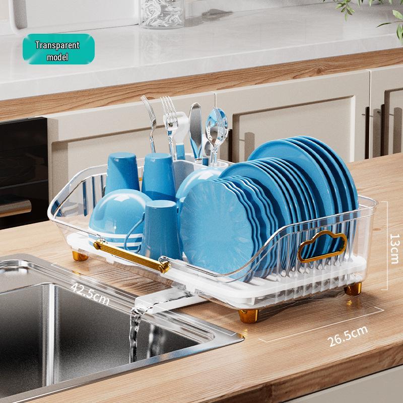 

Zecheng Multi-functional Kitchen Dish & Bowl Rack with Draining & Storage for Utensils прозорий