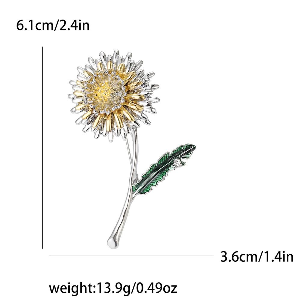 Enamel Chrysanthemum Pin for Women Unisex Sunflower Brooches Flower Leaf Pins Banquet Party Backpack Gifts Jewelry Accessories