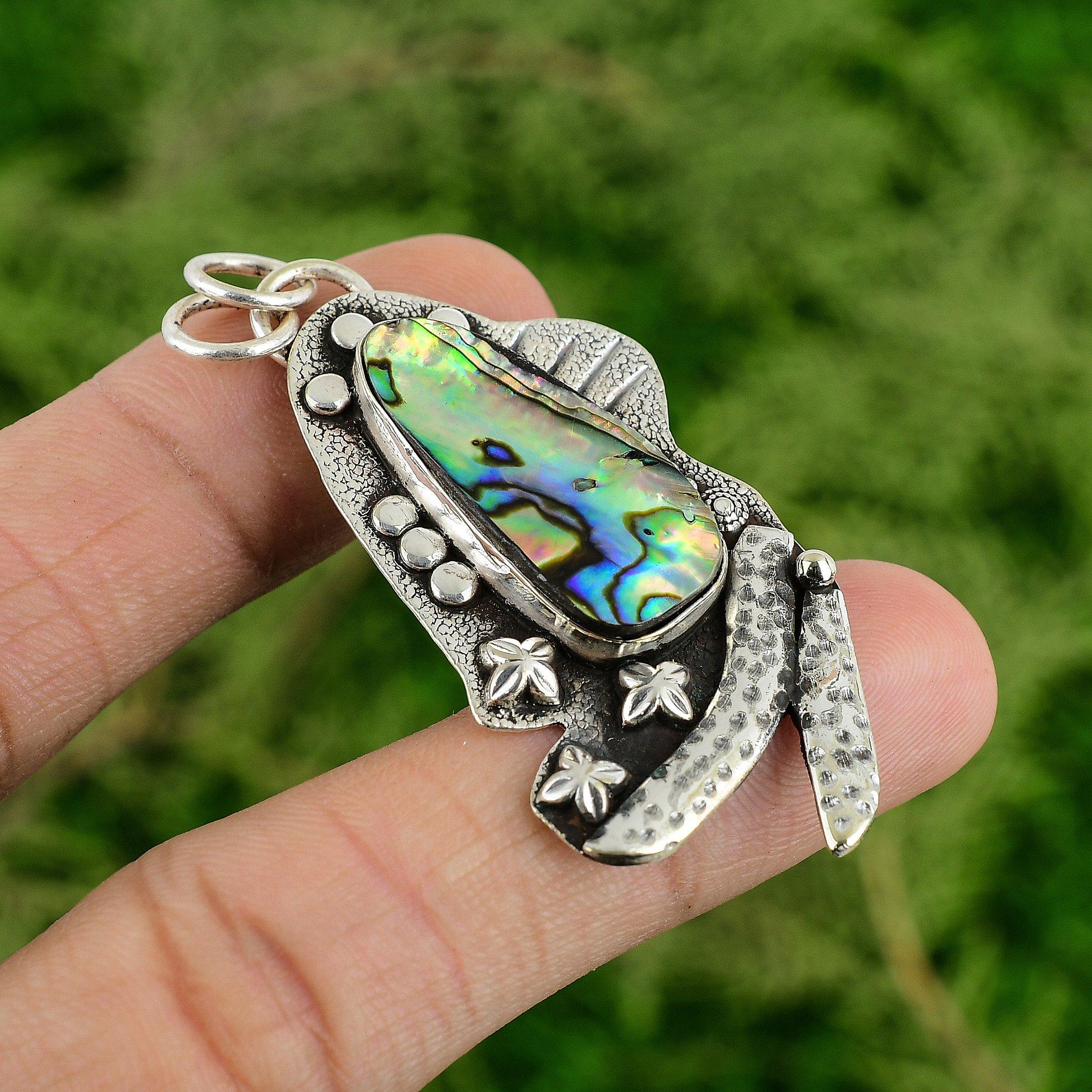

Natural Abalone Shell 925 Sterling Silver Anniversary Art Deco Pendant Jewelry