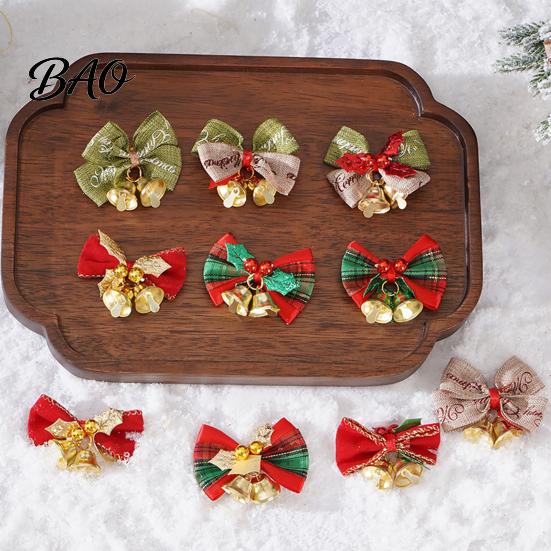 Holiday Gift Embellishments 2Pcs Christmas Bell Bow Embellishment, Fabric Ribbon Ornament for Atmosphere Decor Box Candy Doll Clothes, DIY Craft