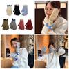 Womens Warm Knitted Full Finger Gloves Outdoor Riding Touchable Screen Colorblock Letters Label Decor Thermal Mittens