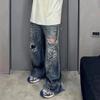 Roztřepená poškozená díra Pytlovité široké džíny pro muže a ženy Streetwear Neformální Ropa Hombre Džínové kalhoty Oversized Cargo Kalhoty