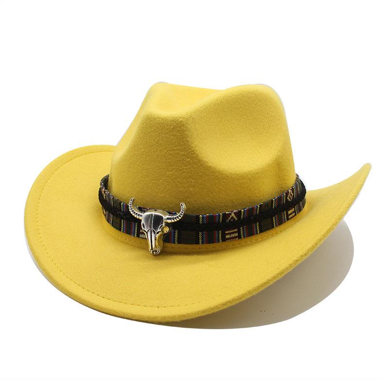 Cappello da Cowboy Western Vento Corno Lana Cappello a Cilindro Jazz Uomo e Donna Etnico Feltro Cappello a Tesa Larga