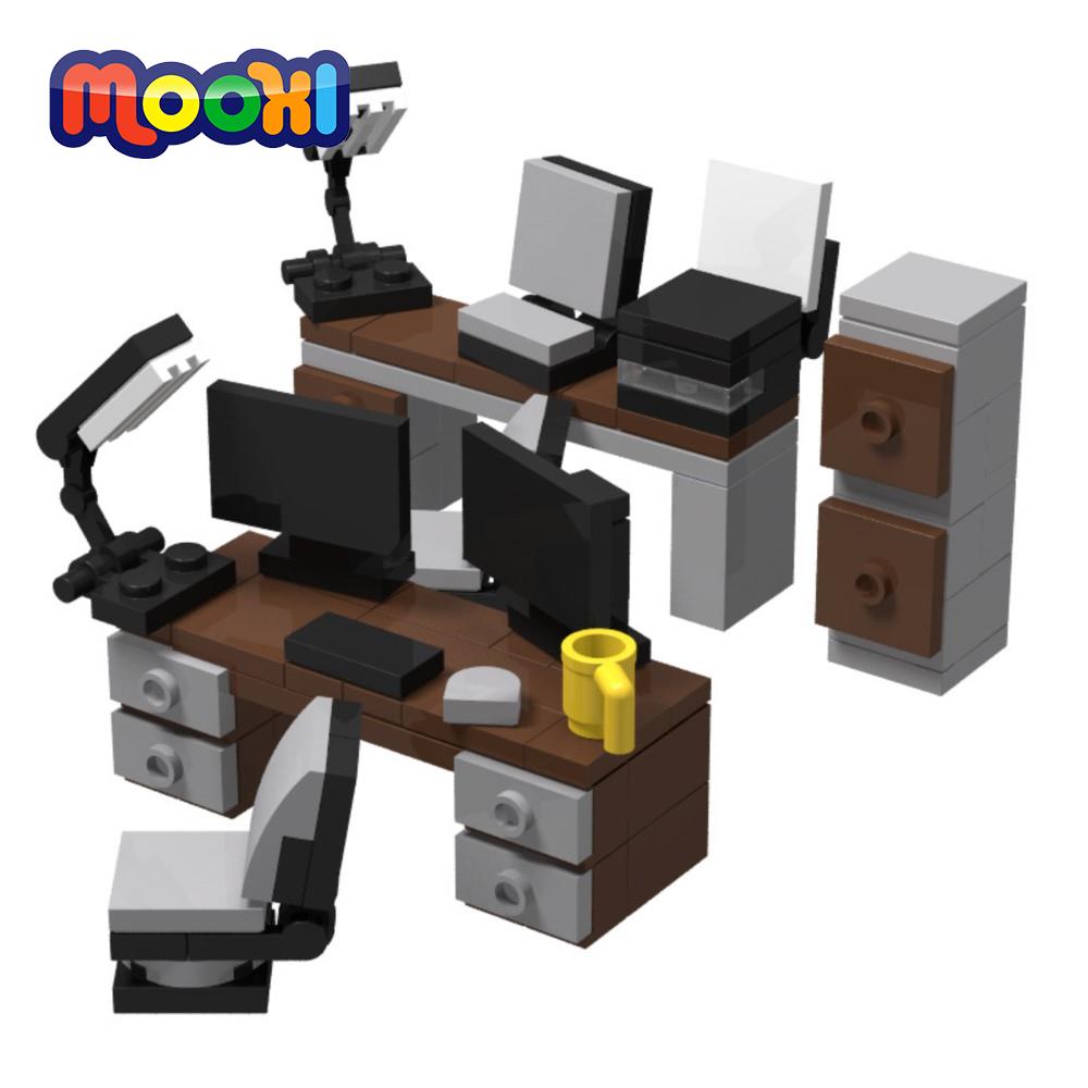 Interesting Toys Mooxi City Office Desk Set Moc Bricks Street View Study Model Action Figure Parts Building Blocks Kids Toys For Children Moc0030