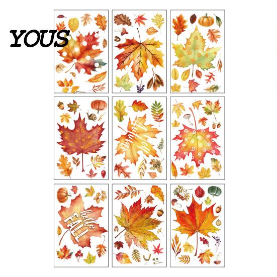 Removable Maple Leaf Decals 9 Sheets Fall Woodland Animals Window Clings, Autumn Pumpkin Clings Squirrel Fox Rabbit Glass Sticker, Anti Collision