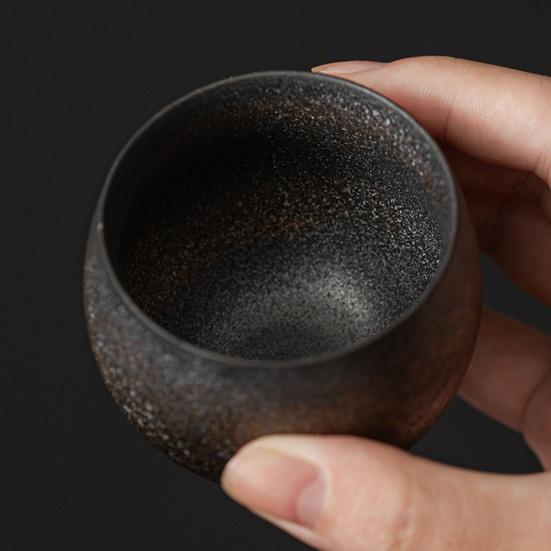 Handmade Stone Pottery Tea Cup Japanese Wabi Aesthetics Unique Texture Imperfection Coffee Dessert Cup Desk Decor