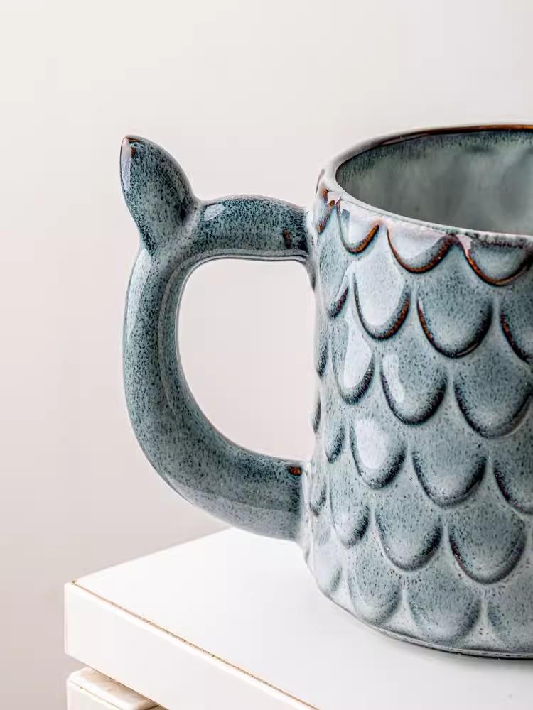 Novelty Mermaid Mug With Golden Tail Handle Cute Coffee Cup Ceramic Large Tea Cup Suitable For Valentine's Day Gifts