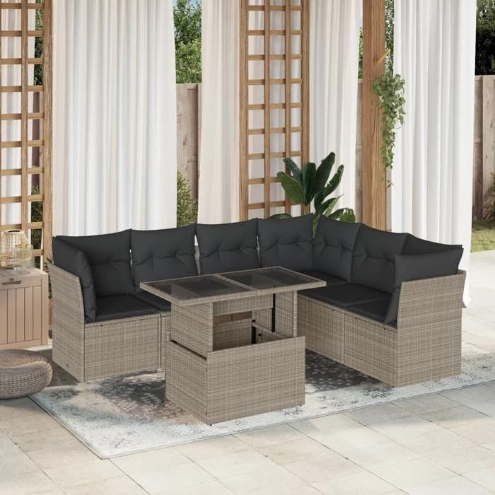 VidaXL Salon de jardin avec coussins 7 pcs gris clair résine tressée 3266612