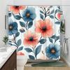 1pc Soft Pink and Blue Floral Shower Curtain - Elegant Modern Design, Polyester Fabric, Machine Washable, With Hooks