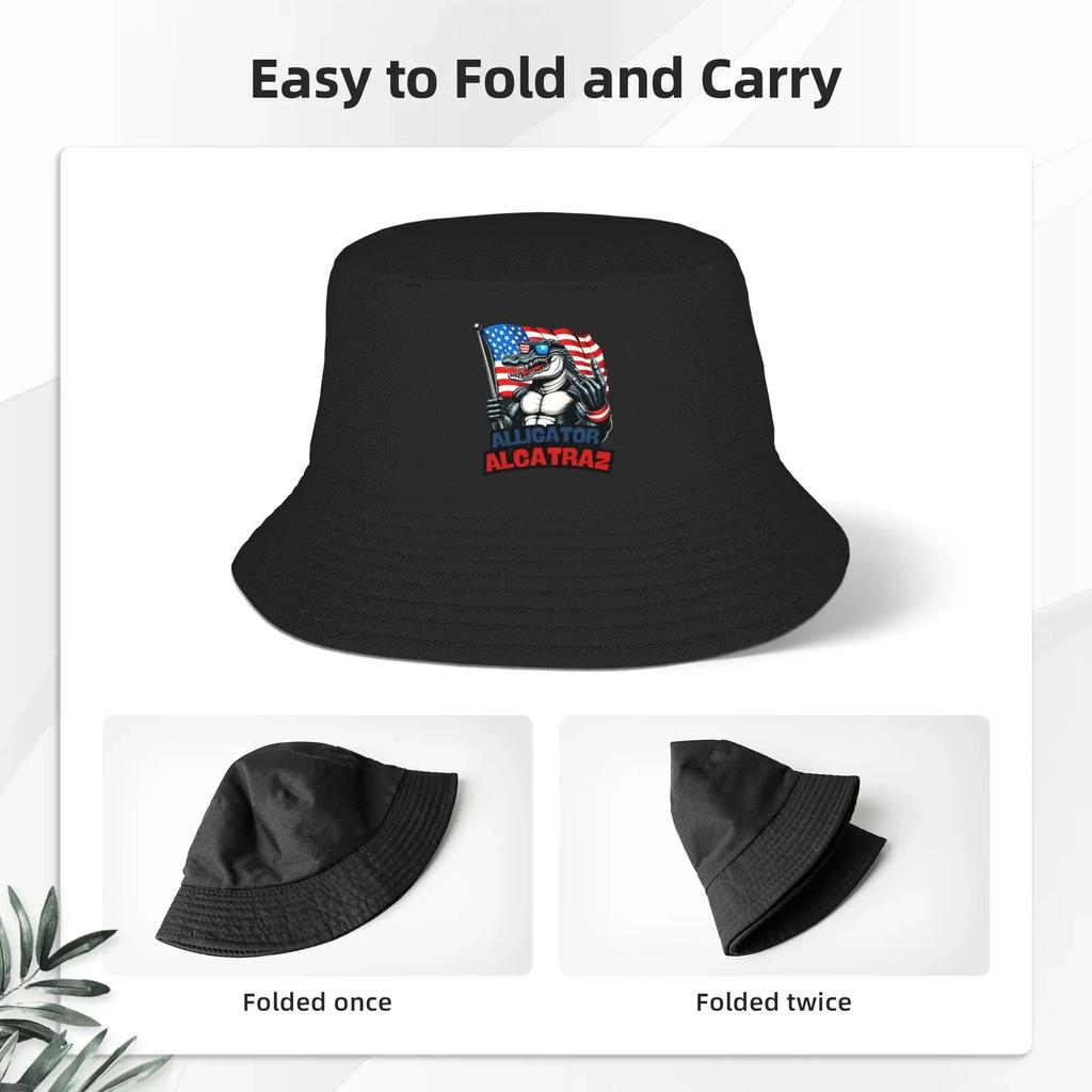 Alligator Alcatraz America Flag Bucket Hat Hawaii Fisherman Caps For Men Women Classic Fishing Sun Hats Breathable Design Cap