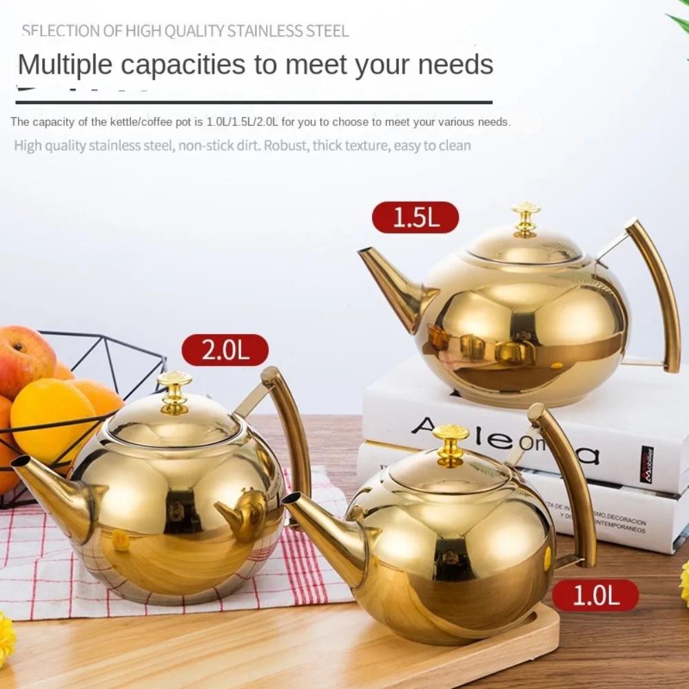Polished Stainless Steel Teapot Water Kettle Thickened with Filter Tea Pot 1/1.5/2L Gas Induction Cooker Kettle Household Teapot