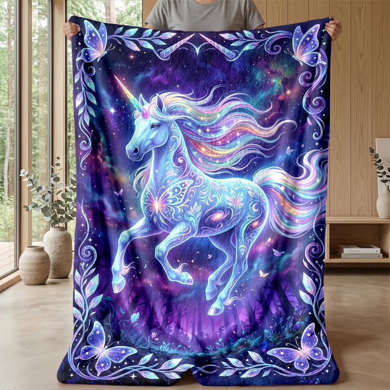 Fantasy Unicorn In Galaxy Theme Blanket Lightweight Warm Flannel Blanket Decorative Throw Blanket for Home Decoration