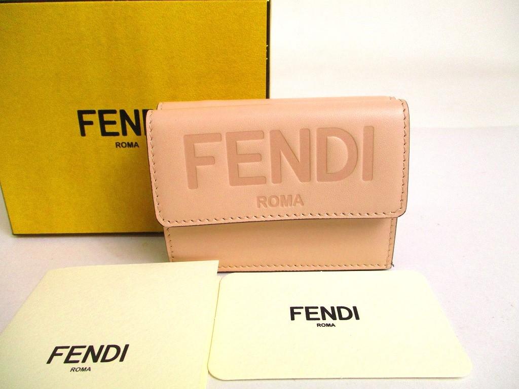 Authentic FENDI ROMA Light Pink Leather Trifold Wallet Compact Wallet #a138  Refurbished
