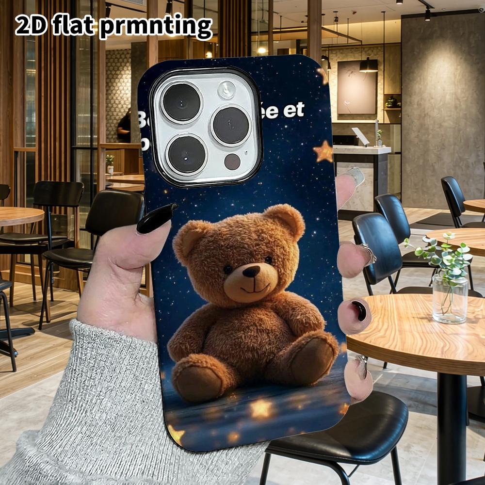Phone Case: 2D Flat Suitable for iPhone 18 17 16 15 14 13 Pro Film Protective Case, Couple Style, Starry Sky Teddy Bear, Christmas and Halloween Gifts