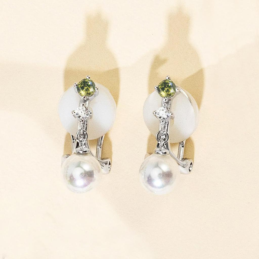 Peridot Earrings for Silver August Everyday Anniversary FH.bird Women, Pearl, Wedding, Swinging, Painless, Hypoallergenic, 925, Cute, Birthstone,